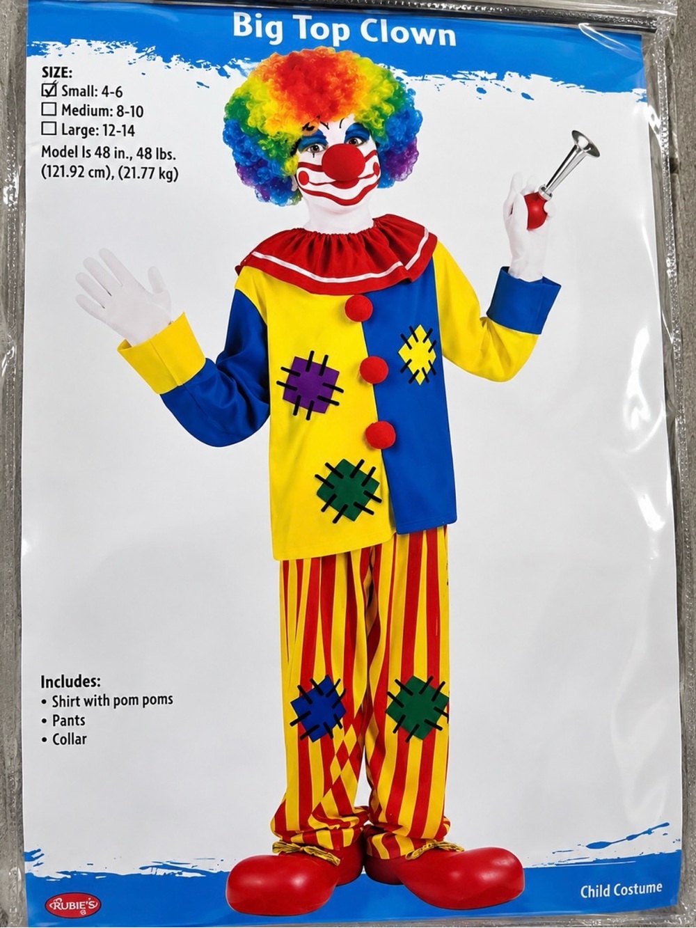 NWT Rubie's Kids Big Top Clown Costume - Yellow, Blue, Red, Green, Purple
